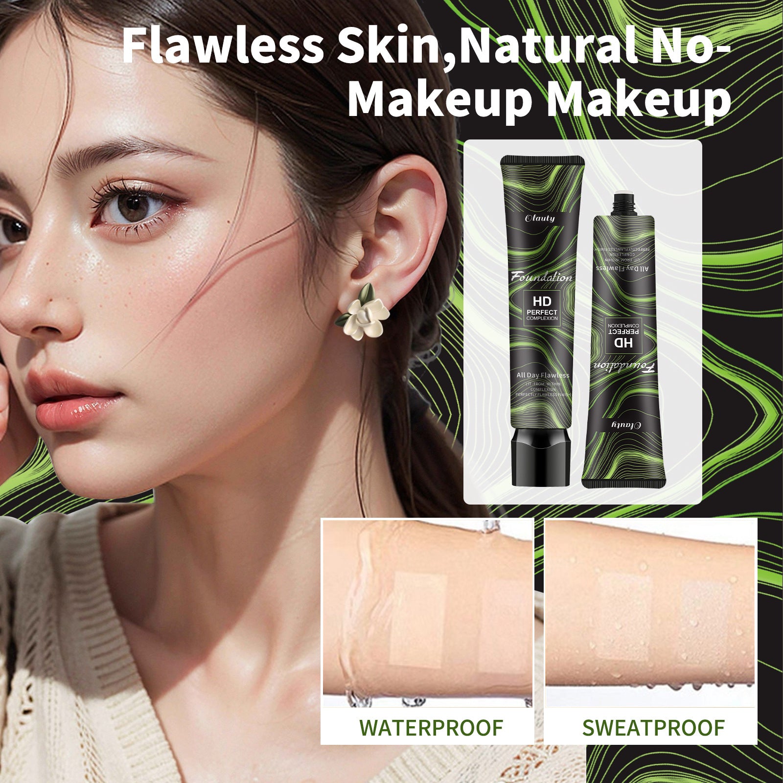 Olauty Liquid foundation waterproof sweatproof moisturizing non-cakey concealer even skin tone natural look makeup