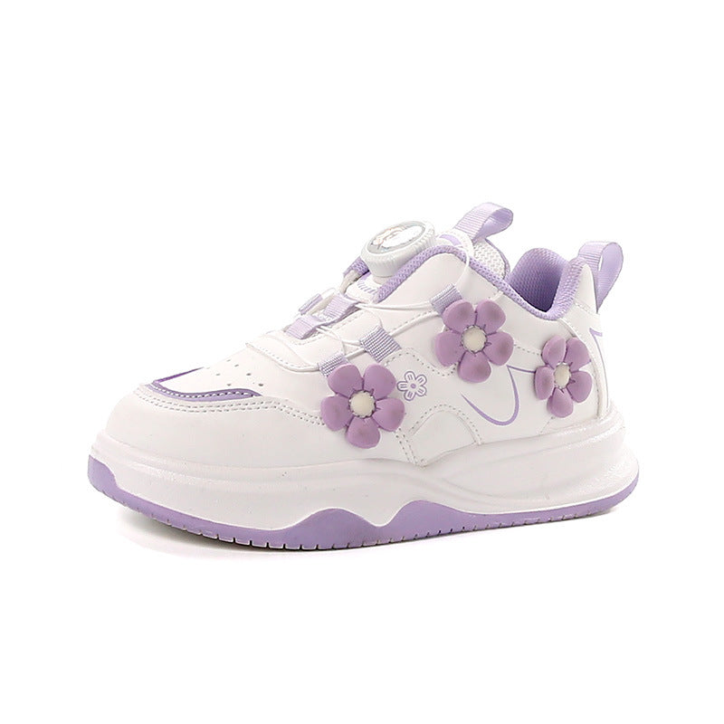 Children's Sports Shoes Spring and Autumn2025New Student Knob Girls' White Sneakers Versatile Casual Girls' Running Shoes