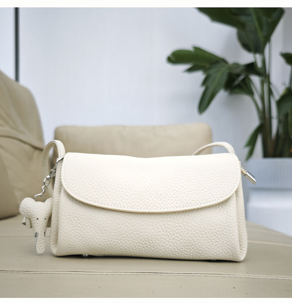 Genuine Leather Small Square Bag Daily Simple Women's Bag2025New Casual Little Elephant Commuting Versatile Cover Head Single Shoulder Crossbody Bag