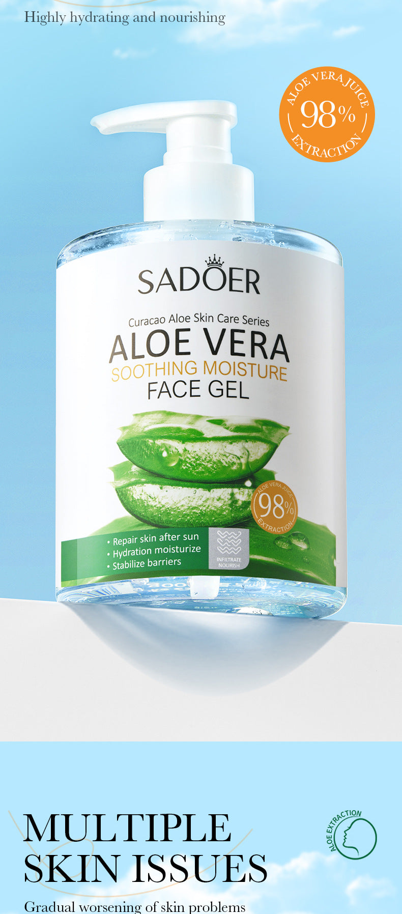 Aloe Vera Gel Aloe Vera Gel300g Large Capacity Hydrating Moisturizing Nourishing Cross-Border Foreign Trade Live Wholesale