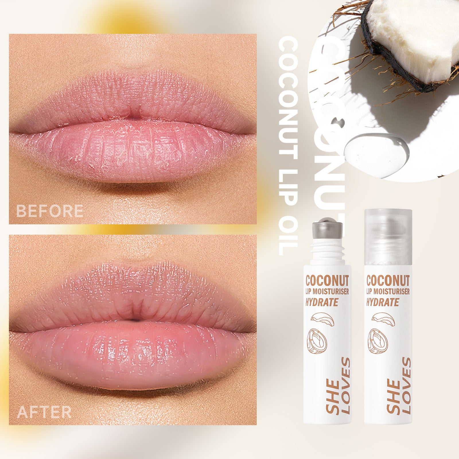 Honey Coconut Roll-On Lip Oil Long-lasting lightening lip lines moisturizing nourishing transparent glossy glass lip gloss