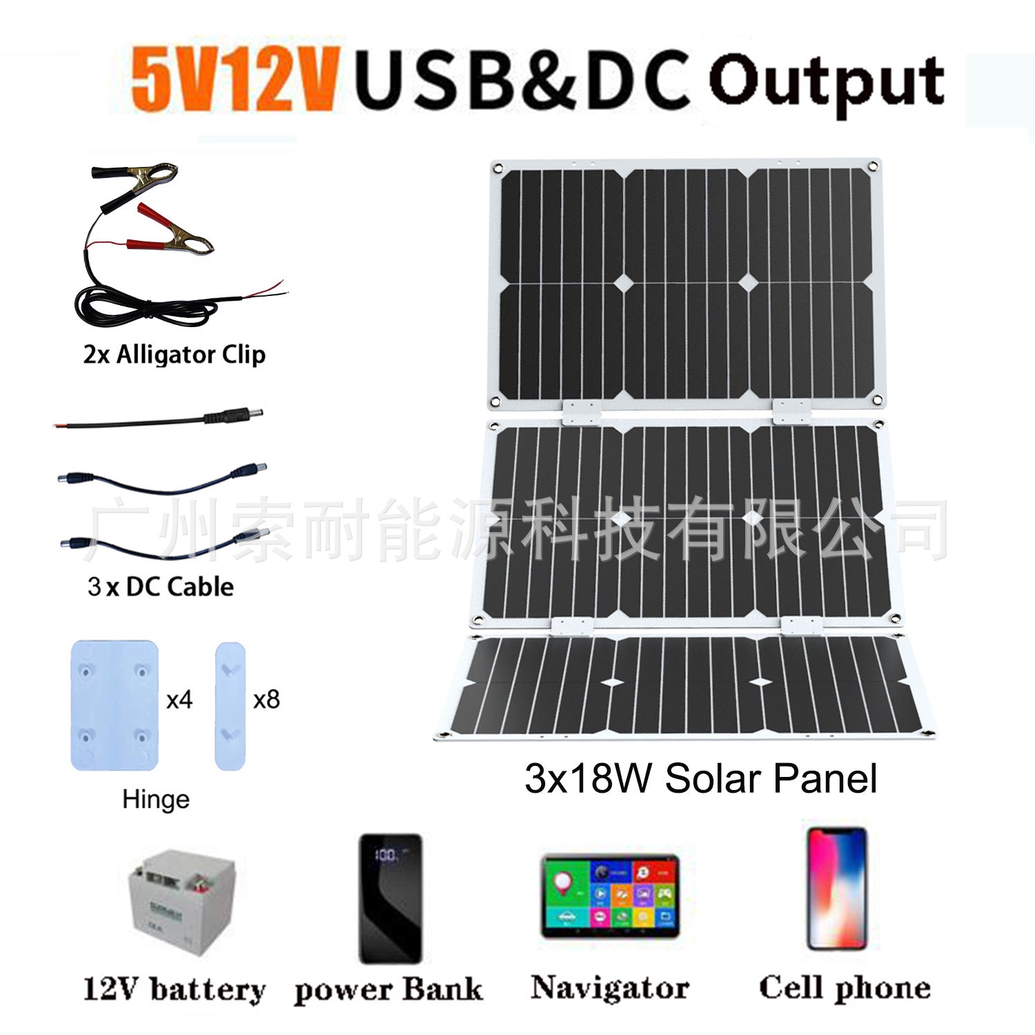 Monocrystalline Solar Charging Panel18W 36W 54W 72W Solar Panel5V Double USB Export Platform
