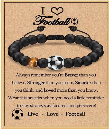 Football Beaded Bracelet to my son Gift Black Matte Coach Bracelet Tiger Eye Stone Baseball Woven Bracelet