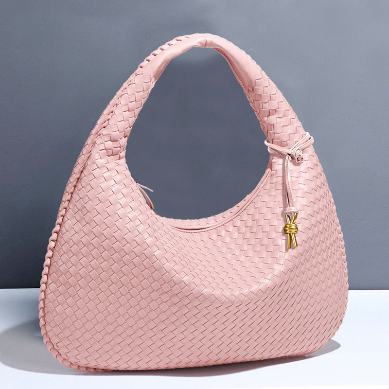 European and American New Crescent Women's Bag Fully Handwoven Handheld Dumpling Bag Fashionable Versatile European and American Style Single Shoulder Underarm Bag