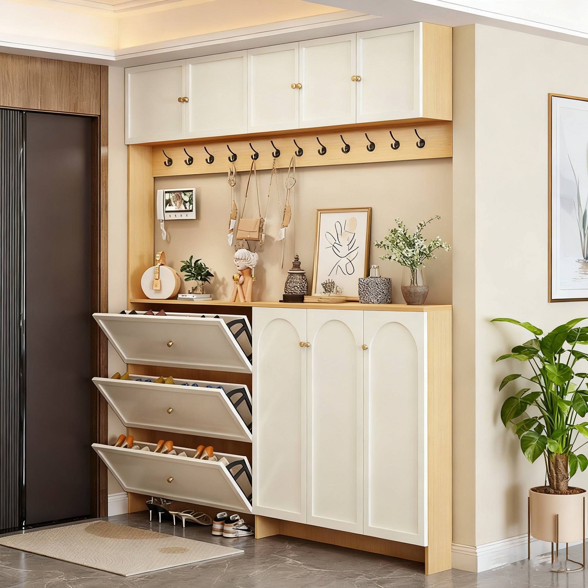 Custom Honeycomb Aluminum Alloy Shoe Cabinet Ultra-Thin Home Entrance Wall-Mounted Shoe and Hat Integrated Entryway Living Room