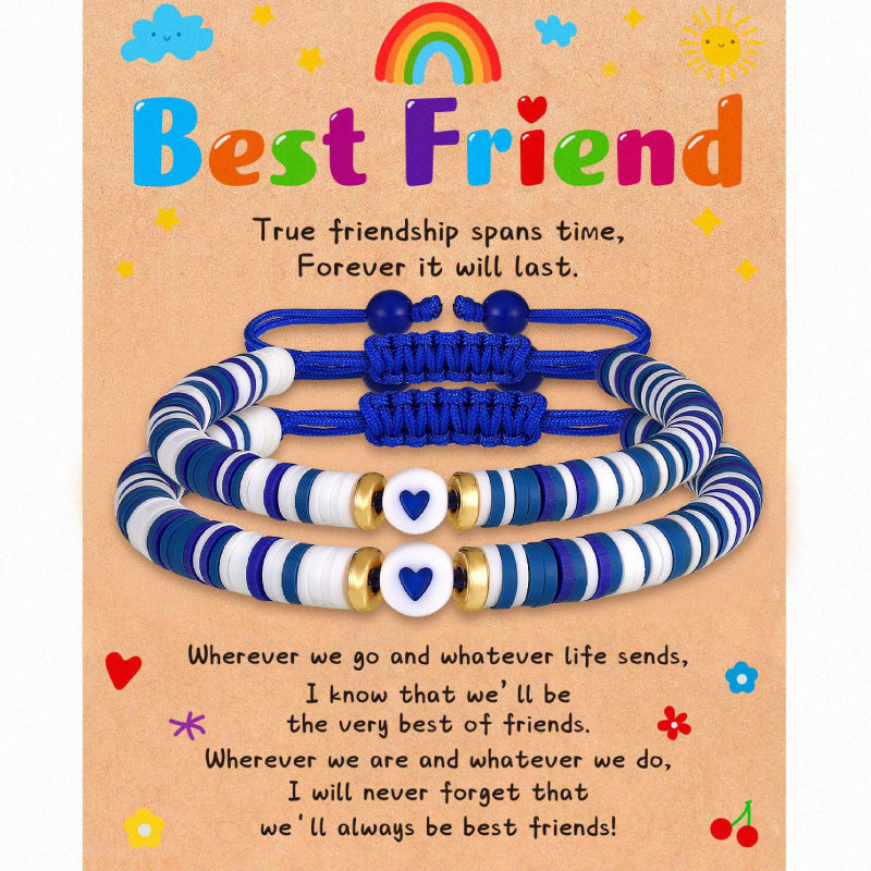 Secret Friend Card Woven Bracelet Friend Colorful Soft Clay Heart Bracelet Stretchable Women's Friendship Woven Bracelet