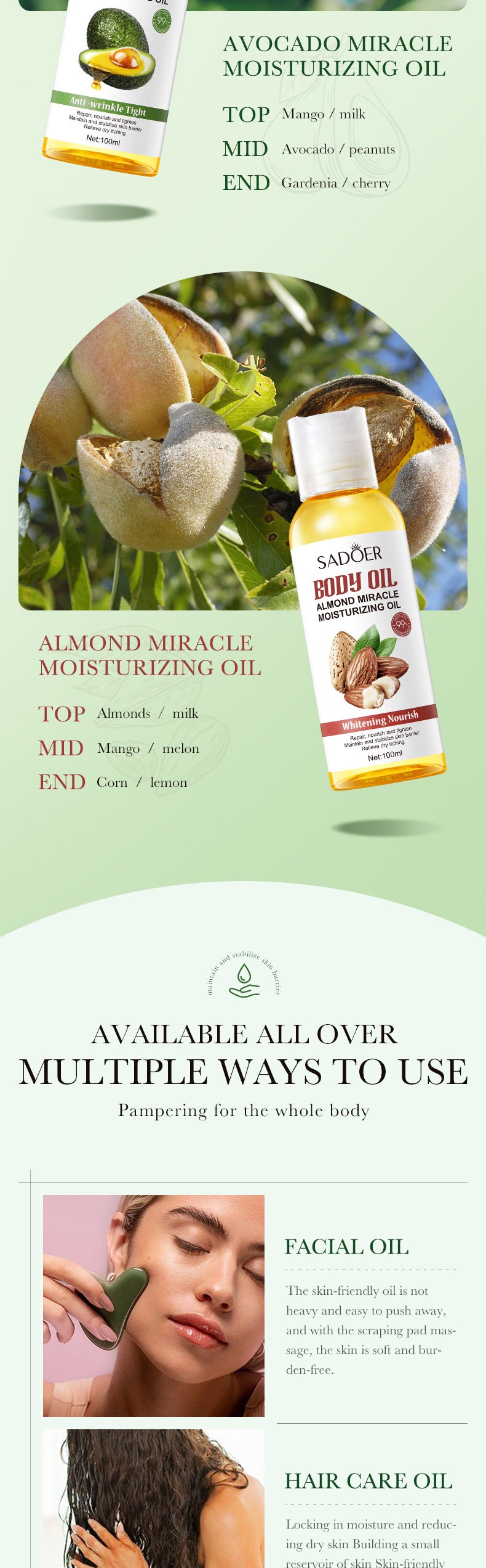 Flower and Fruit Essential Oil SADOER Avocado Hydrating Nourishing Moisturizing Body Oil Cross-Border Wholesale