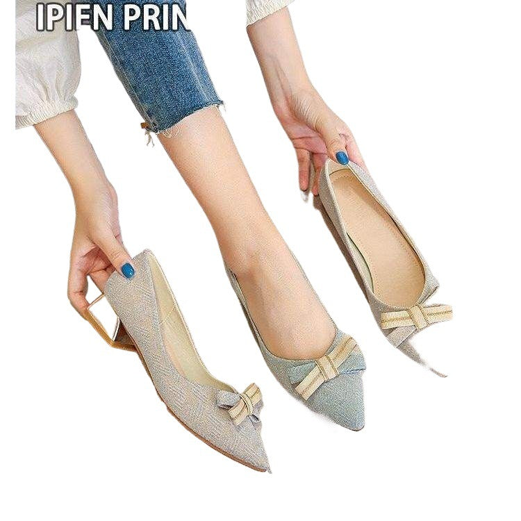 Elegant Chunky Heel Soft Sole Slip-On Fairy Gentle Shoes French Style Chunky Heel Pointed Toe Shallow Mouth Shoes Pair with Dress Versatile