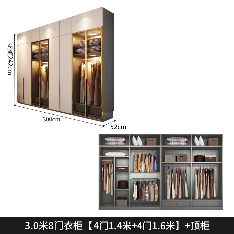 Flat Door Glass Door Wardrobe Modern Household Bedroom Cloakroom Four-Six-Eight Door Assembly Wardrobe Storage Large Wardrobe