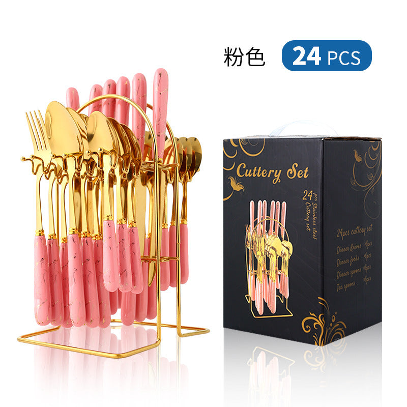 Stainless Steel Ceramic Tableware24Set of Western Cutlery Knife Fork Spoon Gift Box Nordic Style
