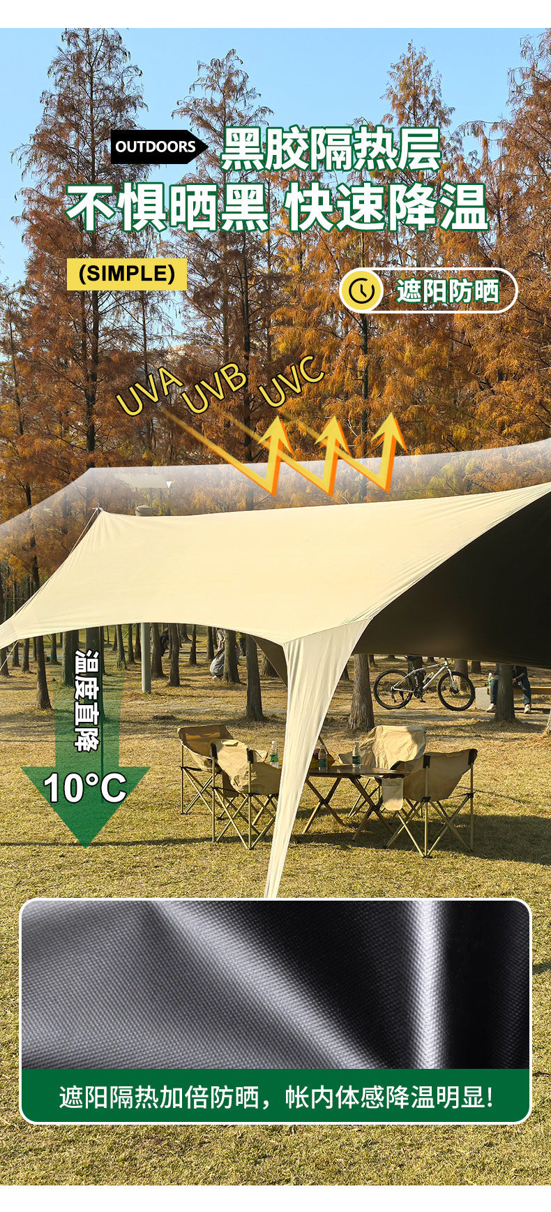 Swallowtail Canopy Black Glue Sunshade Tent Outdoor Sunshade Shelter No Setup Camping Gear Butterfly Canopy