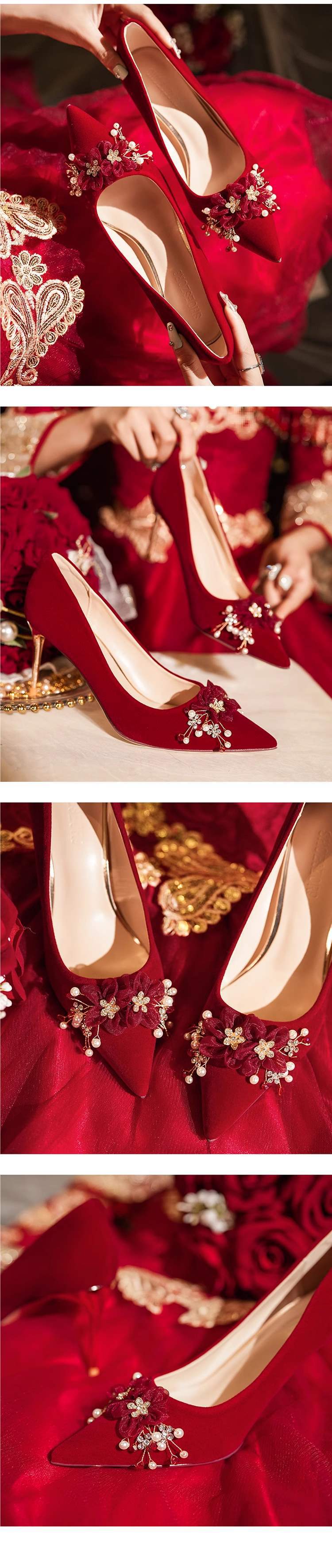 2025New Style Chinese-French Wedding Dress Toast Wedding Banquet Wedding Shoes Women Xiuhe Dress Low Heel Comfortable Bride High Heels