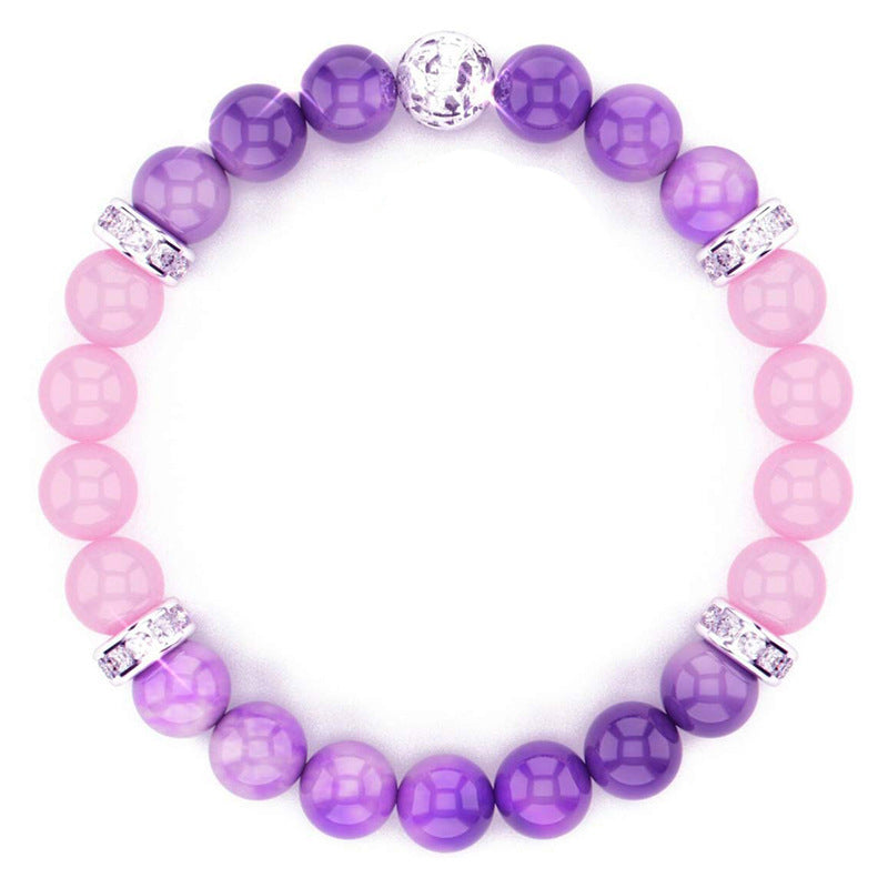 Colorful Stone Tiger Eye Bracelet Ladies Pink Crystal White Pine Bracelet8mm Beaded Elastic Cord Pink Zebra Spacer Bracelet