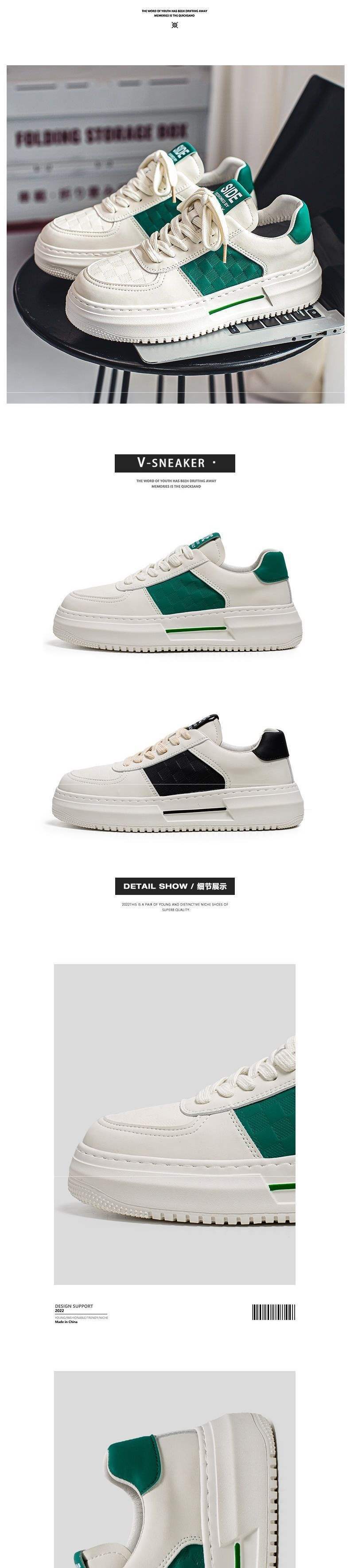 Spring White Sneakers for Men, Casual Trendy Shoes, Platform Shoes, Laceless Thick-Soled Height-Increasing Sports Shoes