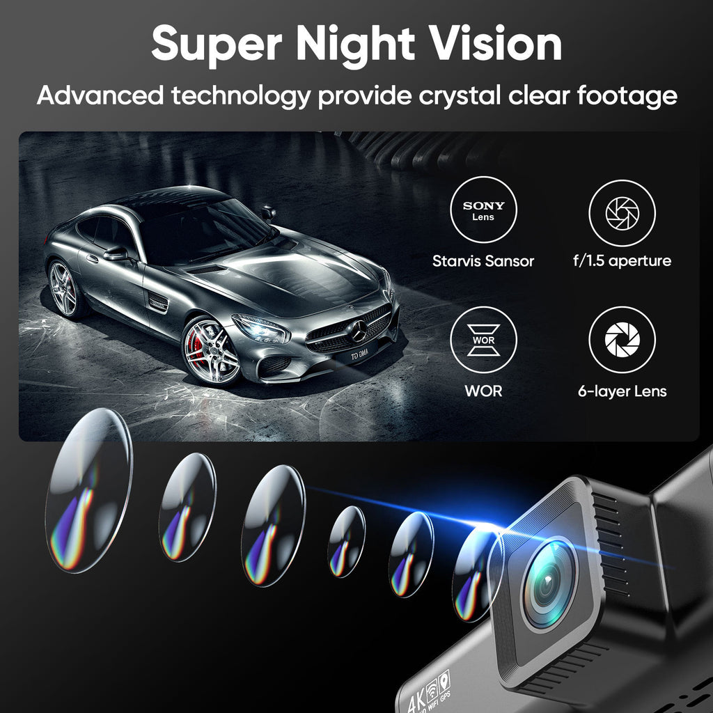 V56 3.18Inch Screen4K+1080P Driving Recorder REDTIGER F7N Optimized Driving Recorder wifi