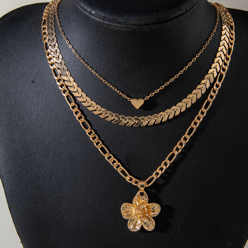 European and American Fashion Collarbone Chain Round Pendant Tassel Multi-layer Stacking Necklace Layered One-word Necklace3Set