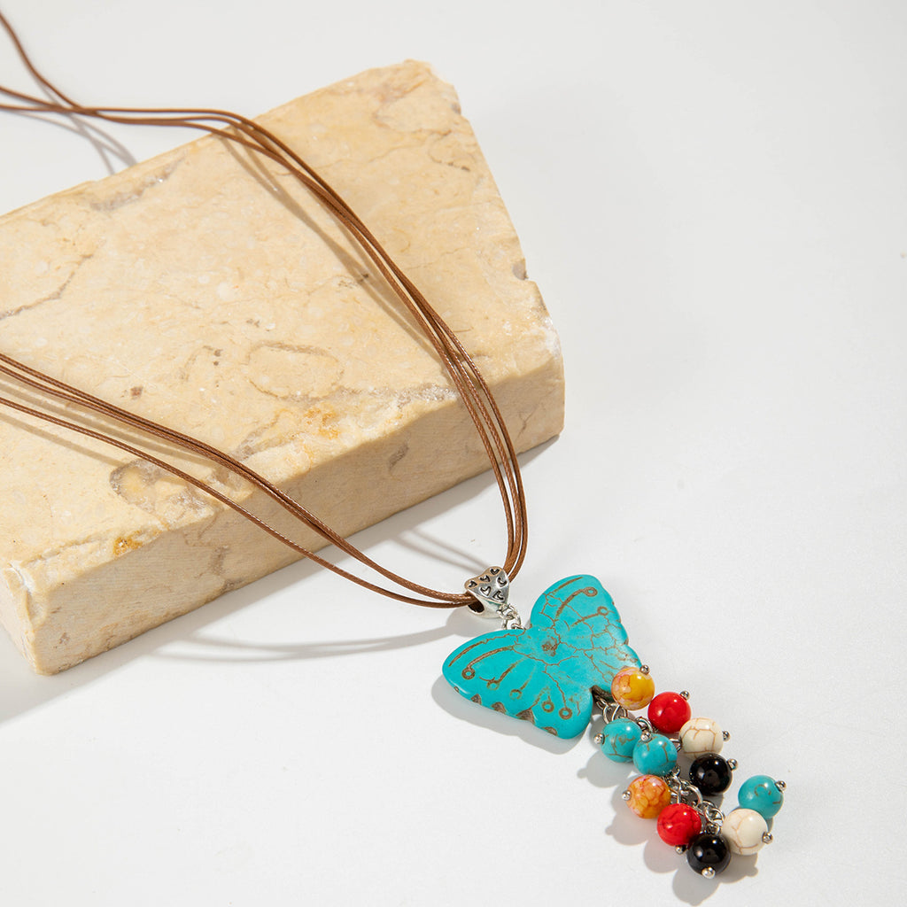 Simple Colorful Beaded Tassel y Chain Necklace Elegant Versatile Diamond-Studded Sweater Chain Jewelry