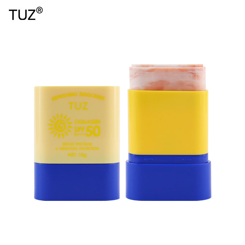 Facial Makeup Collagen Double Color Sunscreen Stick Moisturizing Brightening Skin Tone Waterproof Sunscreen Cream