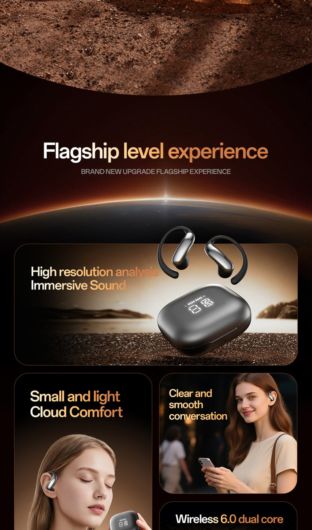 M142Popular OWS Open-type ultra-long battery life high-quality sound over-ear digital display wireless Bluetooth headphones