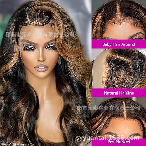 Highlight Ombre Lace Front Wig 13x4 Wavy Lace Glueless Wig