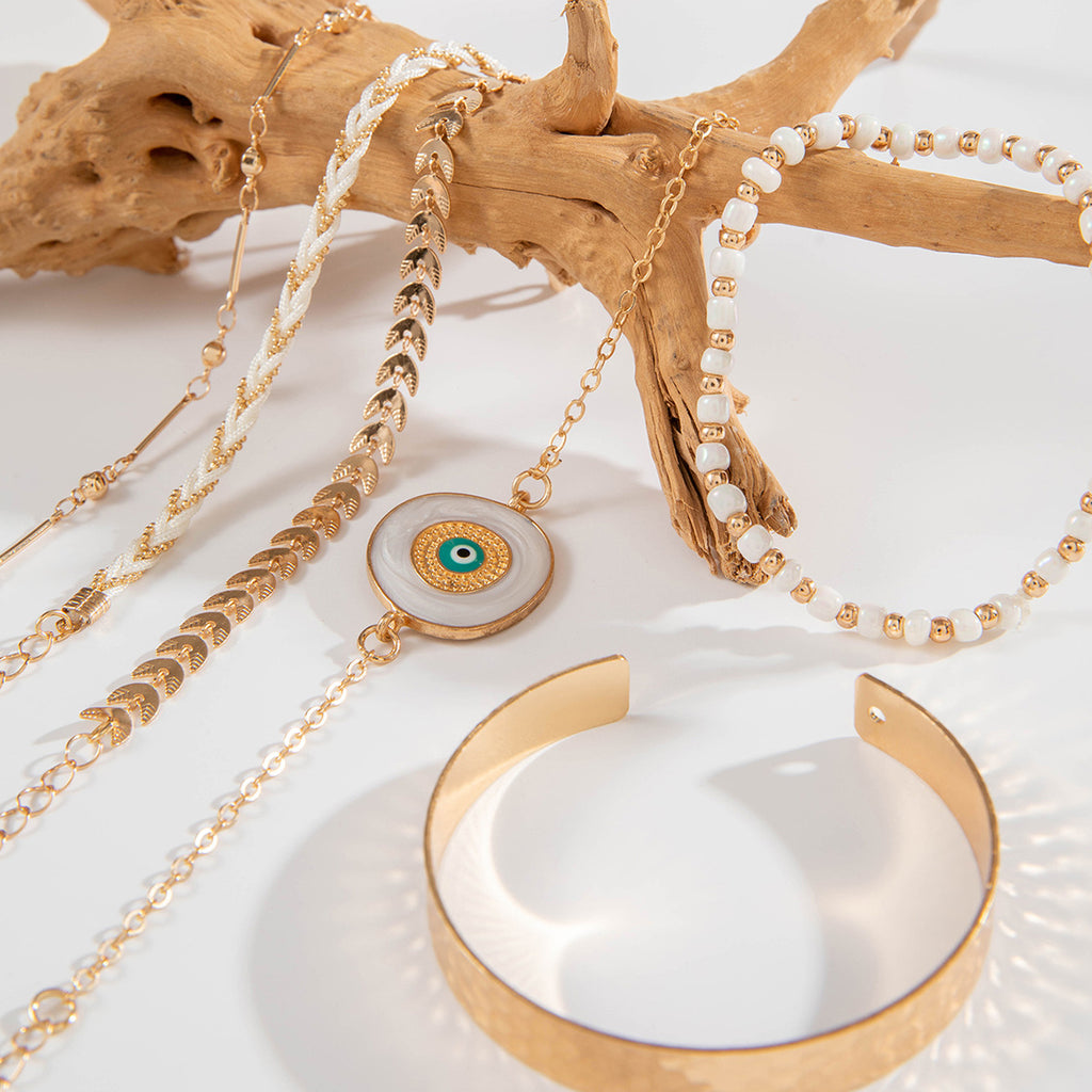 European and American Style Bracelet Bohemian Devil's Eye Bracelet Design Sense Inlaid Diamond Oil Drop Exaggerated Bracelet Set