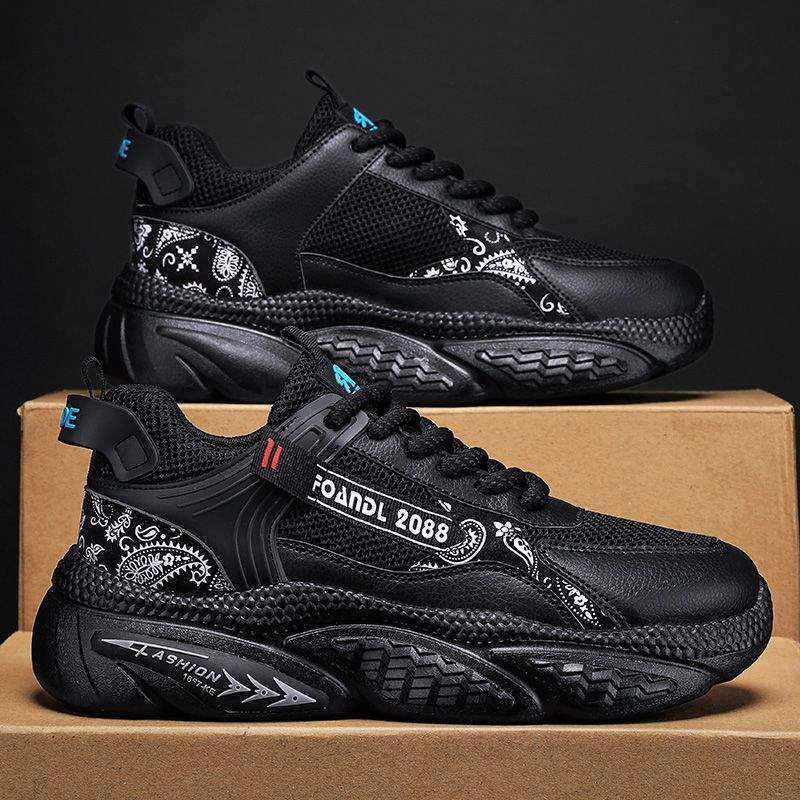 Internet Celebrity Men's Shoes Summer Mesh Breathable Versatile Sports Running Shock Absorption Thick Sole Height Increasing Dad Trendy Shoes