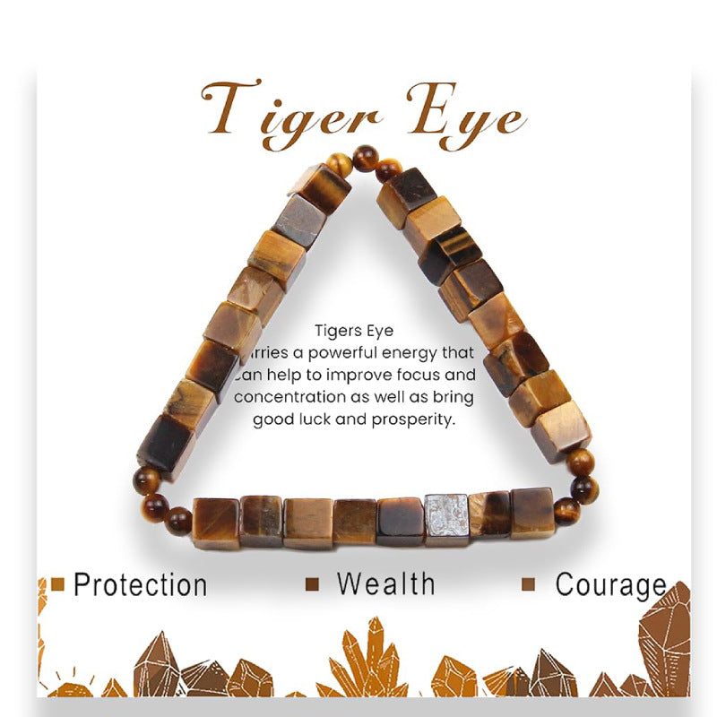 Square Natural Stone Bracelet6mm Pink Quartz Malachite Square Beaded Bracelet Volcanic Stone Tiger Eye Elastic Bracelet