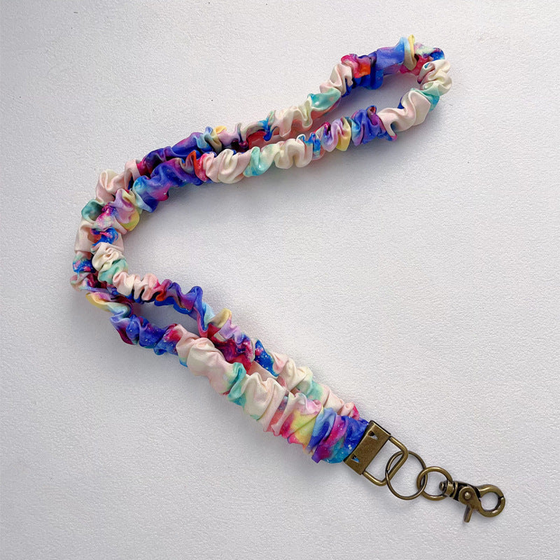 Keychain Large Elastic Polyester Wrinkle Print Hanging Ring Buckle Work Badge Phone Lanyard Chain