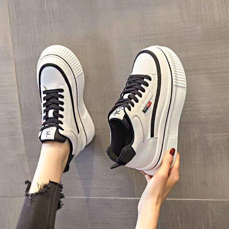 Campus Style Height Increasing Shoes for Women, Spring and Autumn New Slimming Wedge White Slip-On Casual Shoes