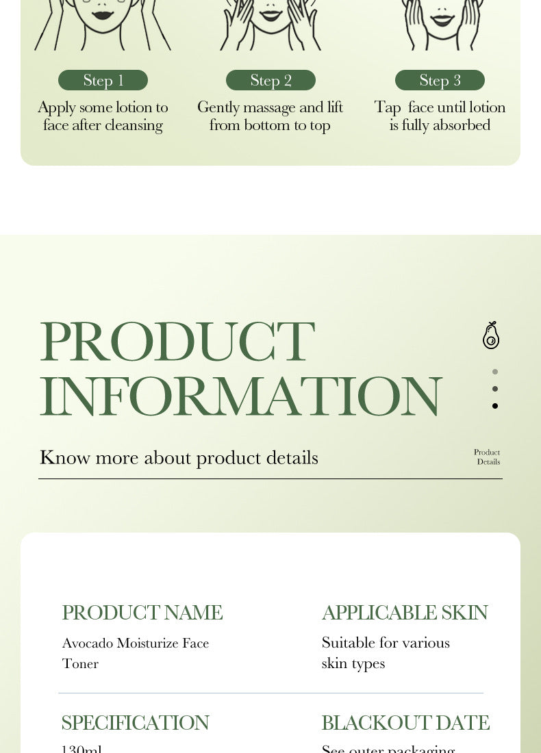 Avocado Toner130ml SADOER Hydrating Moisturizing Lotion Cross-Border Wholesale