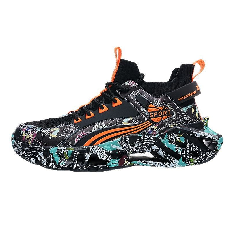 Spring Summer New Style Flyknit Camouflage Blade Men's Shoes Fashion Casual Sports Shoes Shock Absorption Height Increasing Dad Versatile Trendy Shoes