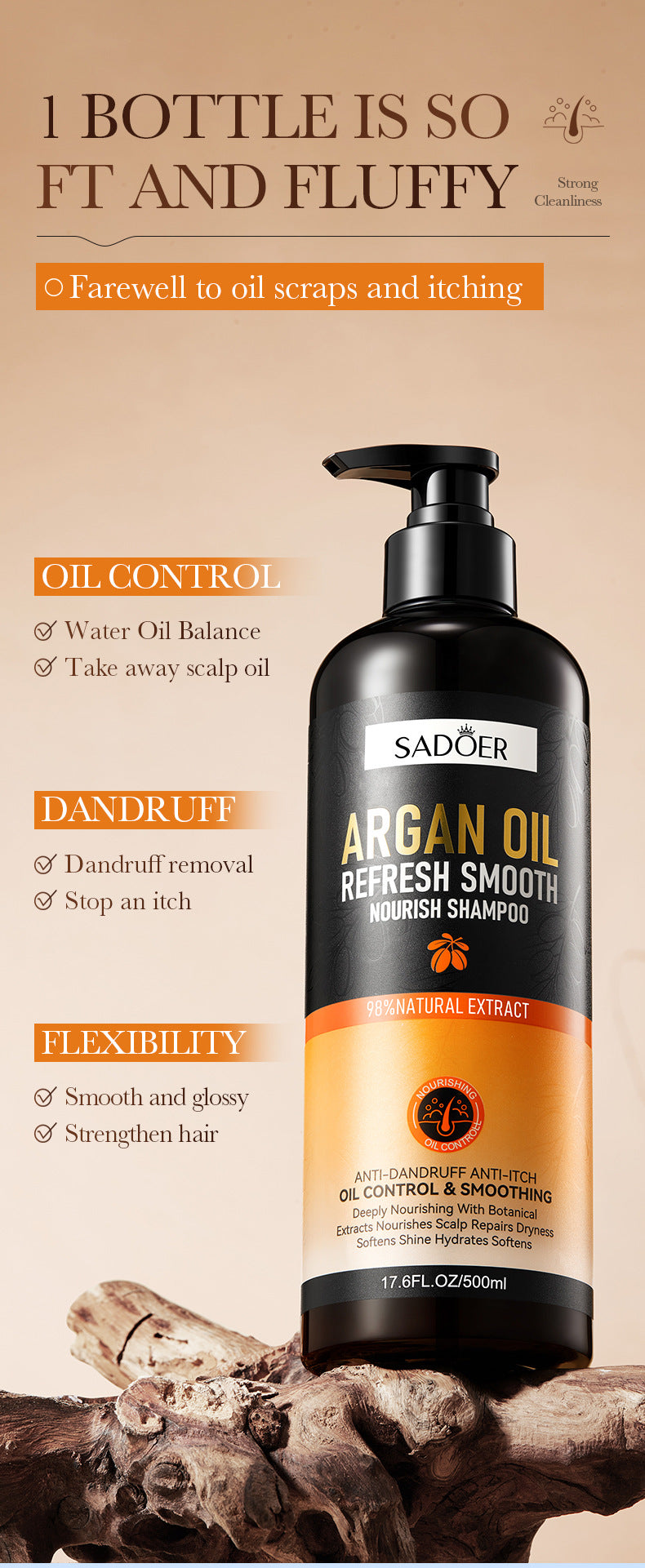 Argan Oil Shampoo500ml SADOER Smooth Anti-Dandruff Refreshing Conditioner Cross-Border Wholesale