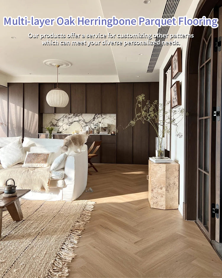 Custom 15mm Multi-Layer Herringbone Oak Engineered Wood Flooring | Premium Design Villas Commercial Interiors Outdoor/Exterior