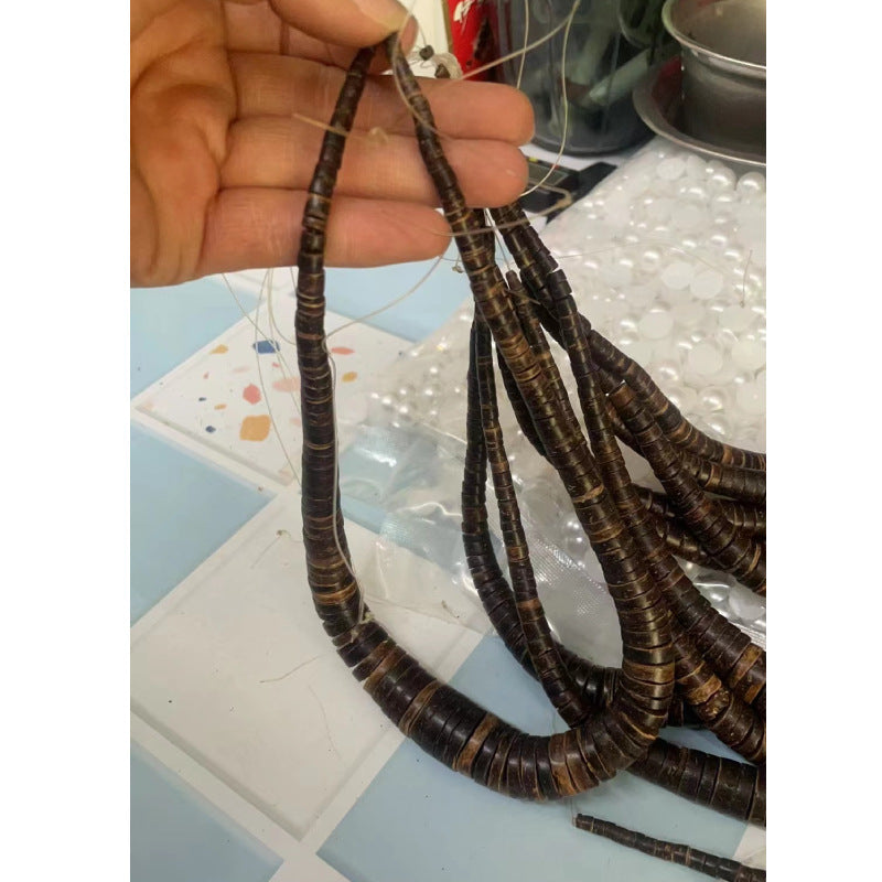 Hot Selling Coconut Shell Wooden Bead Necklace Turquoise Beaded Men's Versatile Accessory Niche Bohemian Collarbone Chain