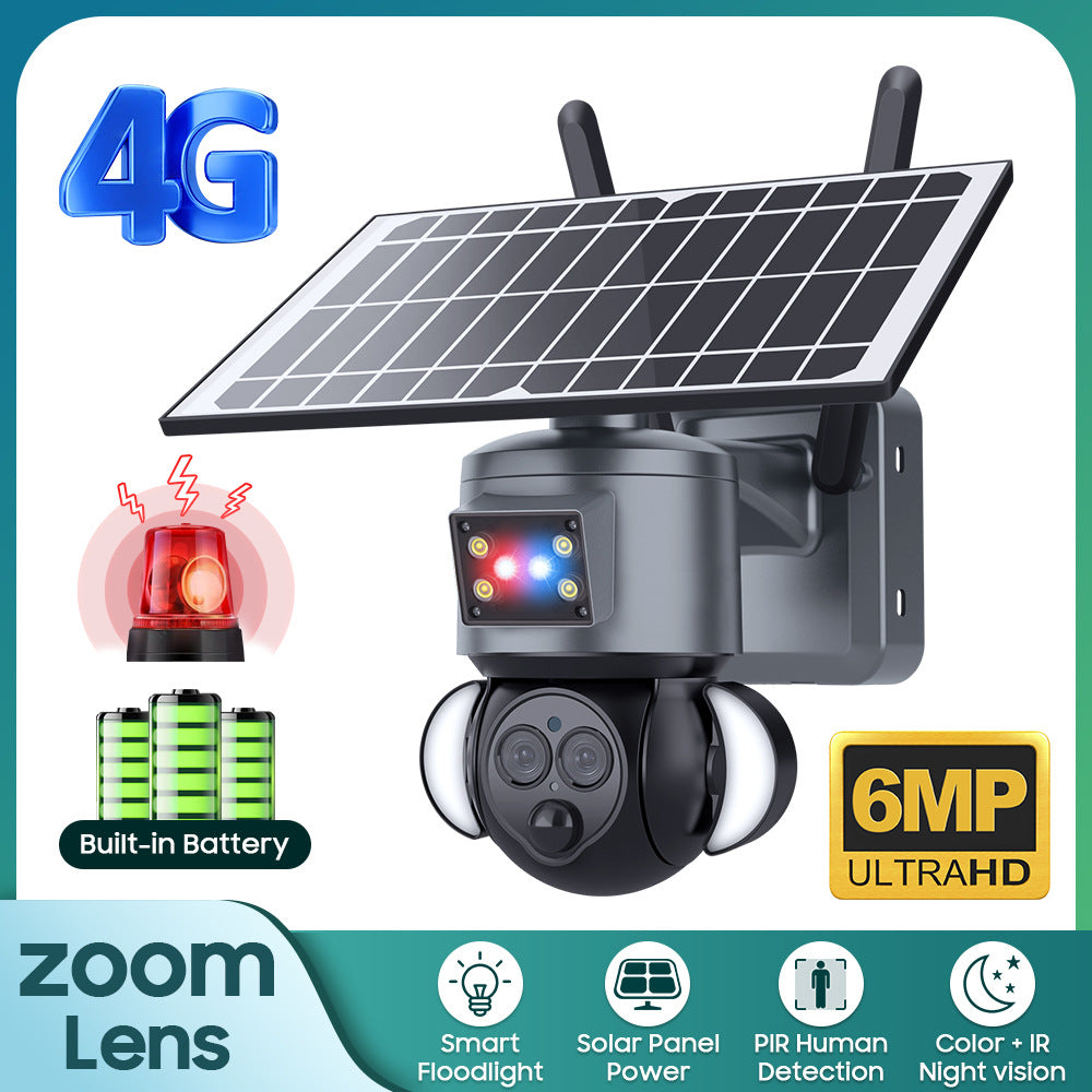 New Product12Binocular Hybrid Zoom Solar Camera Courtyard6MP High Definition Red and Blue Alarm Monitoring
