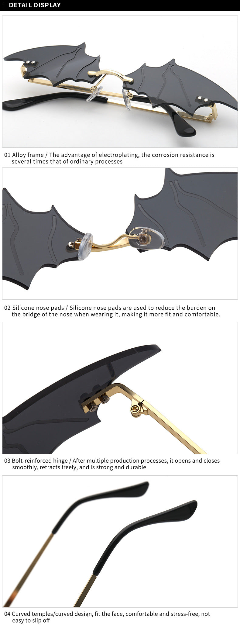 Bat Sunglasses for Women, Quirky Party Trendy Street Style Sunglasses, Small Frame European and American Fashion Irregular Glasses sunglasses