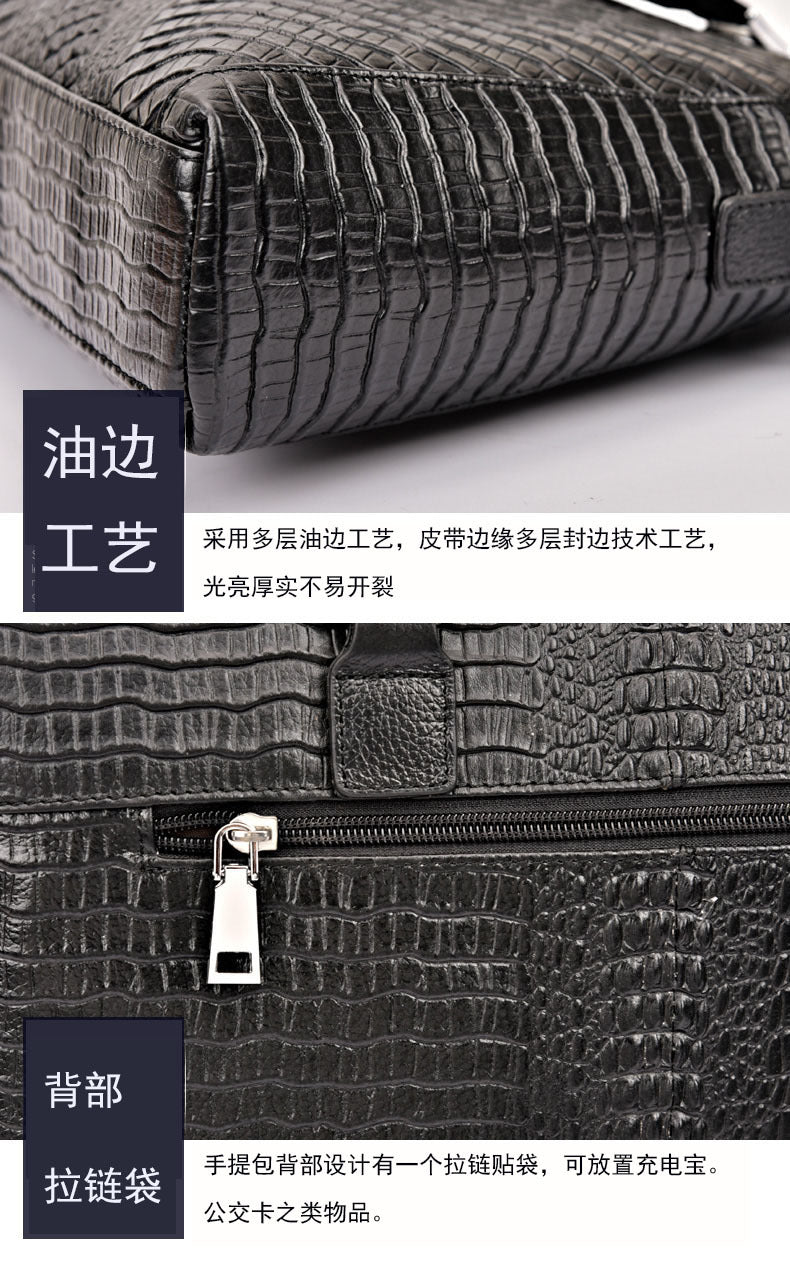 Fengeluoer Fingerprint Lock Bag Genuine Leather Men's Business Briefcase High-end Crocodile Pattern Top Layer Cowhide Handbag