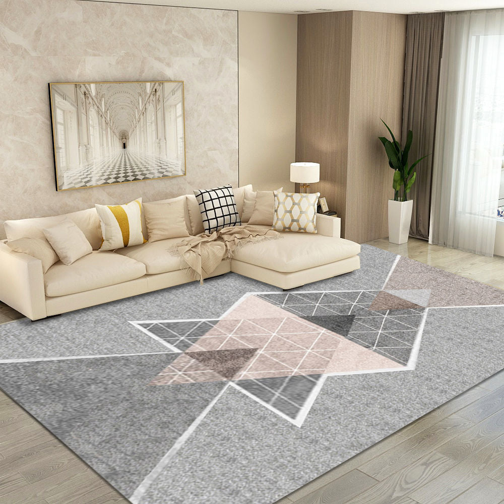 Carpet for Living Room, Stain-Resistant, Easy to Clean, Crystal Velvet Sofa Coffee Table Rug, Cooling, Silent, Light Luxury, Non-Slip Bedroom Bedside Rug