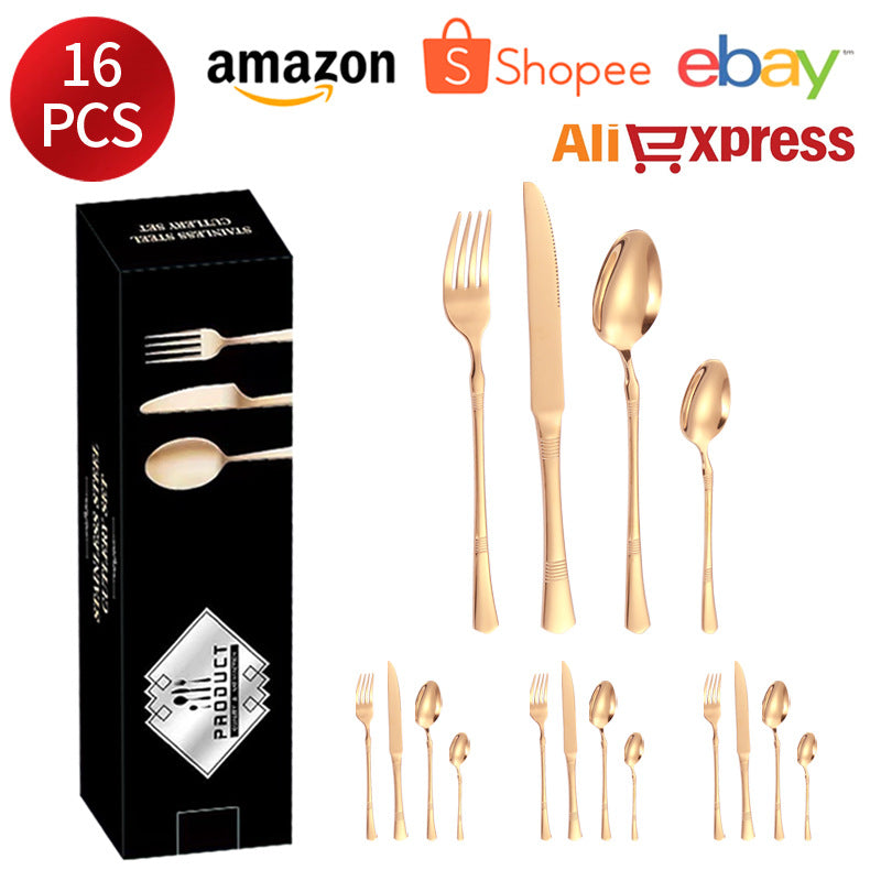 Stainless Steel Cutlery Western Steak Knife and Fork6Restaurant Crown Knife, Fork, and Spoon for One Person24Piece Suit