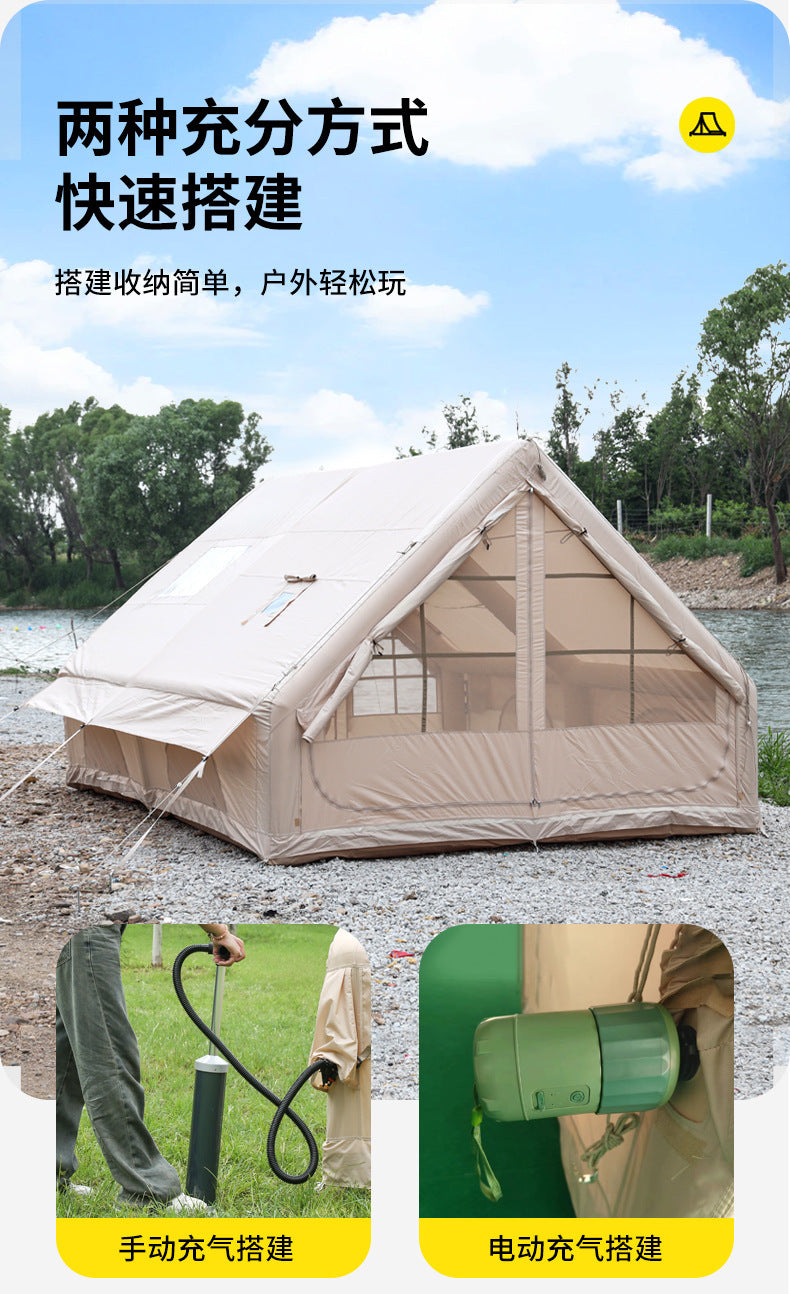 6㎡Camp Single Layer Inflatable Tent Outdoor Camping Rainproof Family Camping3-4Rooftop Tent for Camping and Home Use