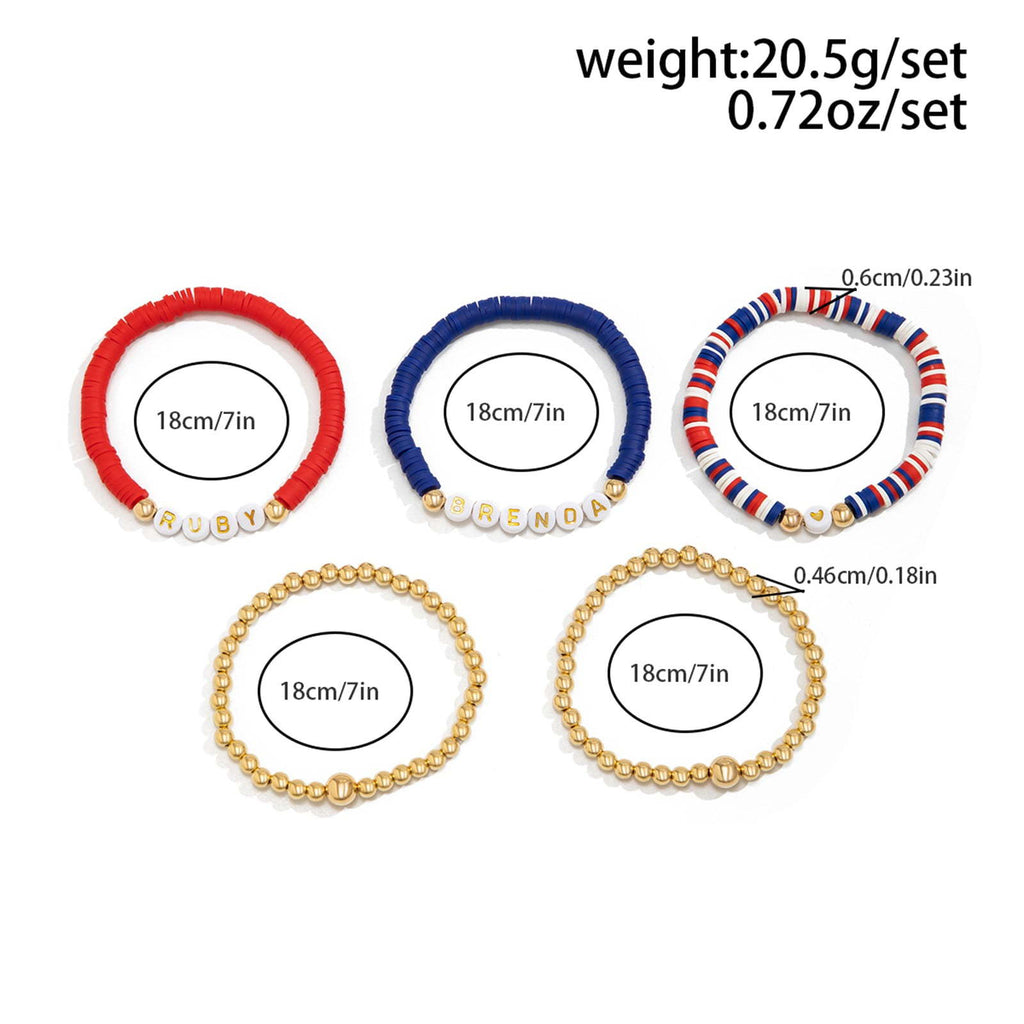Men's Bracelet Set Beaded Heart Star Letter Soft Clay Jewelry Couple Bracelets Independence Day Bracelet
