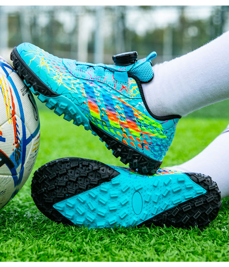 New style soccer shoes for men, women, and children with rotating buckle TF Broken Nail Style Youth Student Grassland Competition Training Shoes