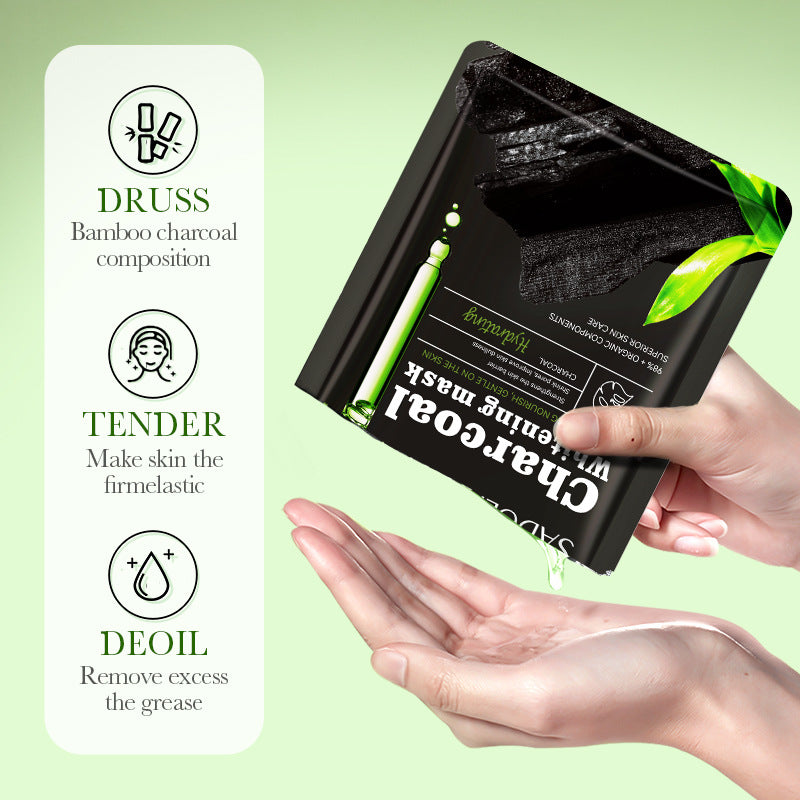 Full English Bamboo Charcoal Black Mask SADOER Whitening, hydrating, moisturizing, brightening face mask sheet  wholesale