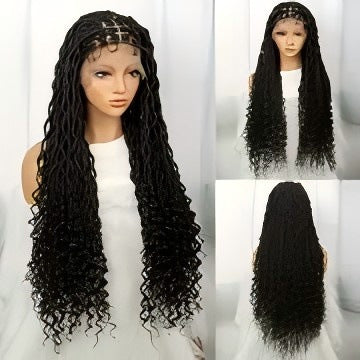 European and American African Full Lace Synthetic Fiber Curved Top and Bottom Hand-Crocheted Lace Headpiece Faux Locs Wig Full Lace Wig