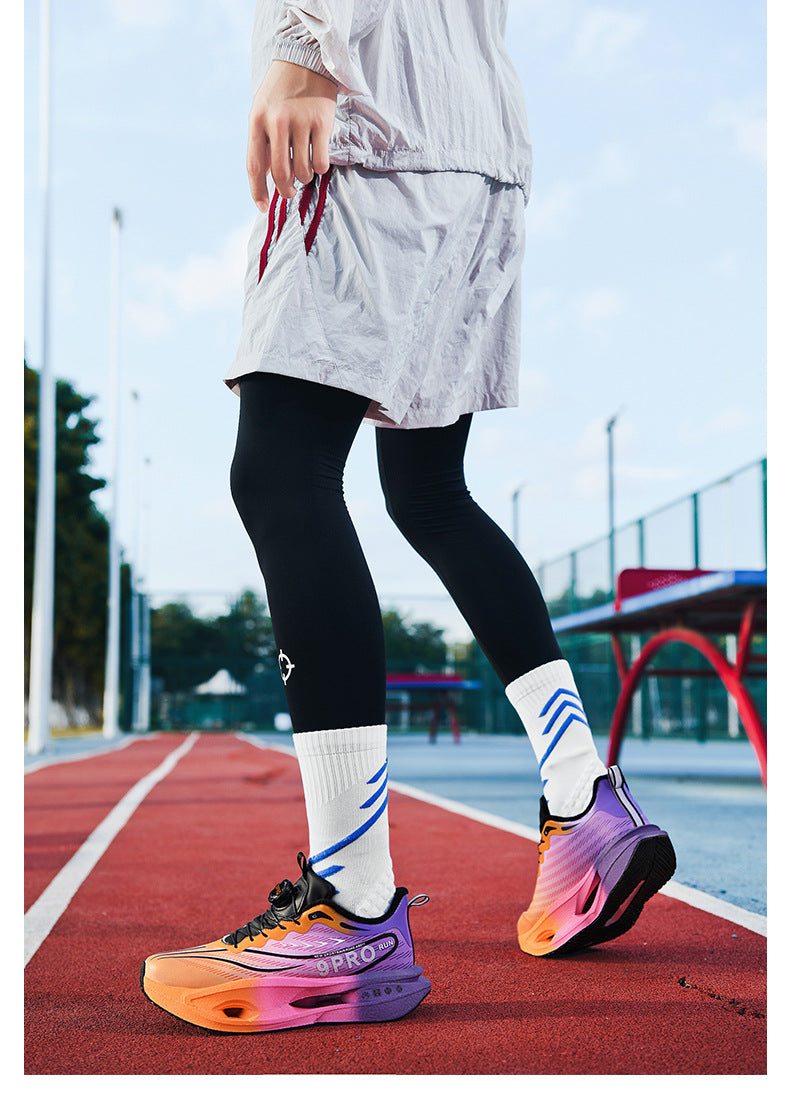 Winter New Leather Surface Fleece-Lined Warm Knob Buckle Sports Shoes Parent-Child Real Carbon Plate Soft Sole Rebound Cushioning Running Shoes