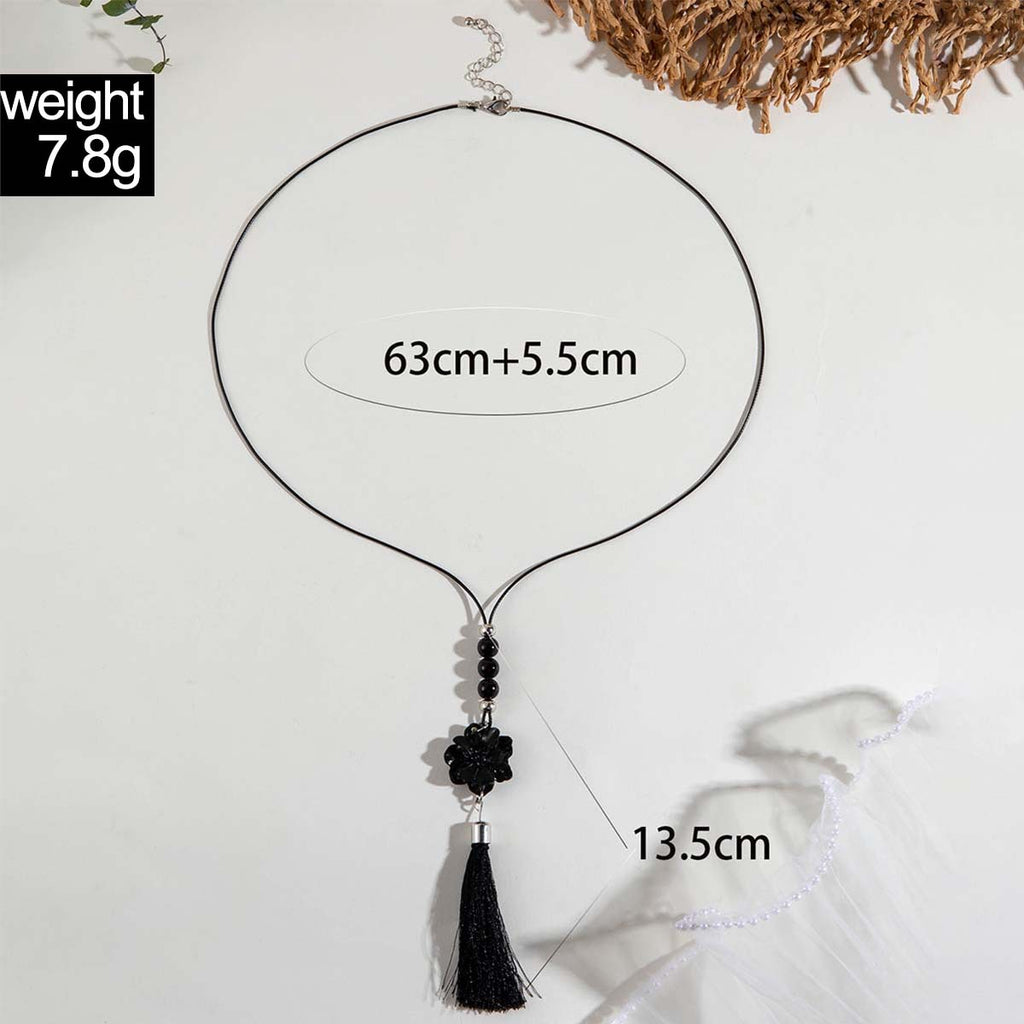 Simple Colorful Beaded Tassel y Chain Necklace Elegant Versatile Diamond-Studded Sweater Chain Jewelry