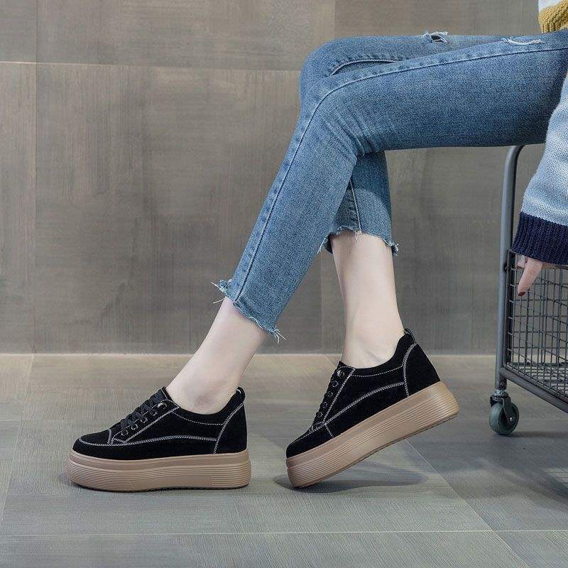 Platform Height Increasing Women's Shoes2025Spring and Autumn New Style Wedge Platform Versatile Student Casual Lazy Shoes