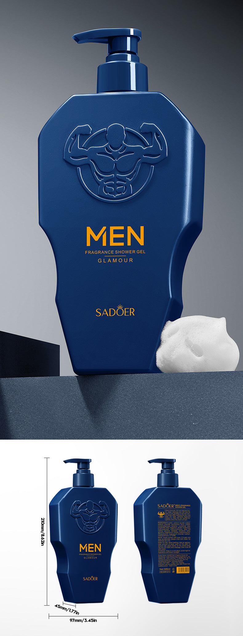 Men's Body Wash SADOER Thick Foam Cleansing Body Fragrance Shower Gel Cross-Border Wholesale