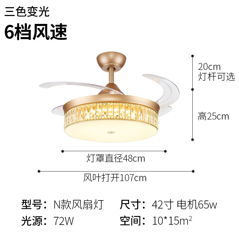 Invisible Fan Light Nordic Ceiling Fan Light High Wind Power Living Room Dining Room Bedroom Ceiling Mounted Variable Frequency Electric Fan Ceiling Light Integrated