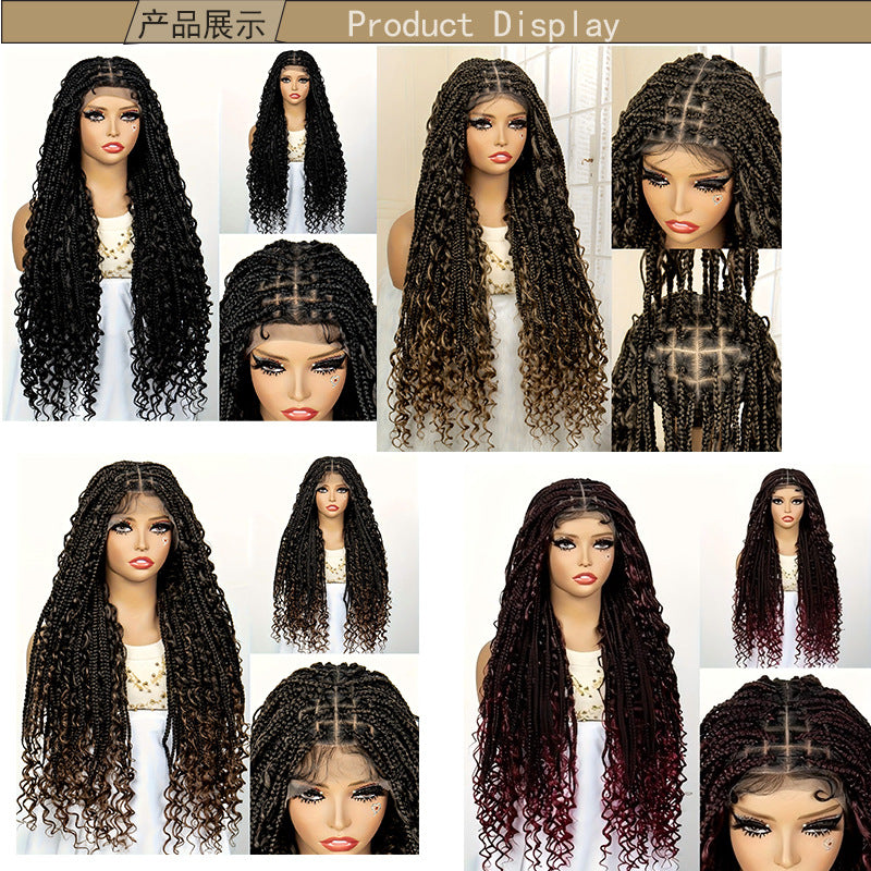 Cross-Border Hot-Selling Wig European and American Style Braided Full Lace Synthetic Crochet Wig Box Braids Wig